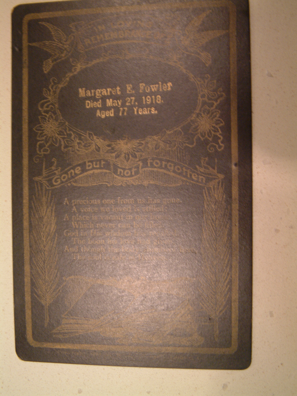 Grampy's mother's funeral card